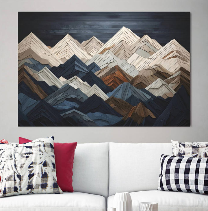 Wood Style Mountain Range Wall Art - Ready to Hang 3-Piece Set for Modern Rustic Decor, Abstract Wooden Design for Living Rooms, Bedrooms & Offices