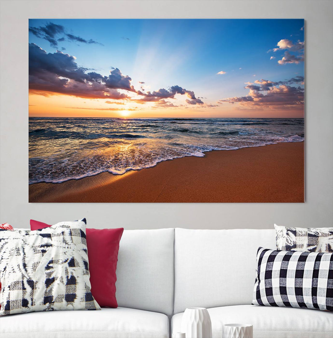 Golden Hour Beach Sunset Wall Art | Canvas Print | Ready to Hang | Coastal Wall Art for Living Room