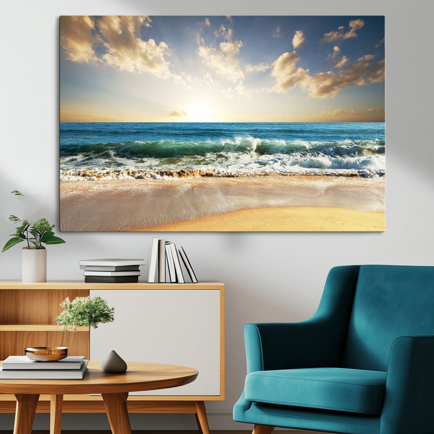MGV-CV-36X24 - Golden Sunset Beach Triptych Canvas Wall Art for Living Room – 3-Panel Ocean View, Framed & Ready to