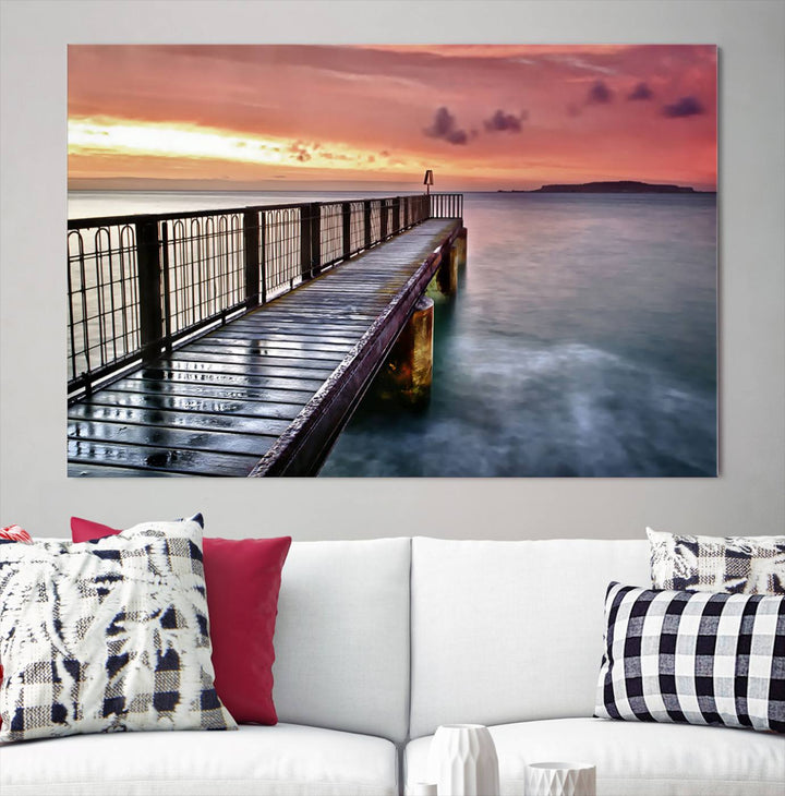 Serene Pier at Sunset Wall Art | Canvas Print | Ready to Hang | Coastal Decor for Living Room