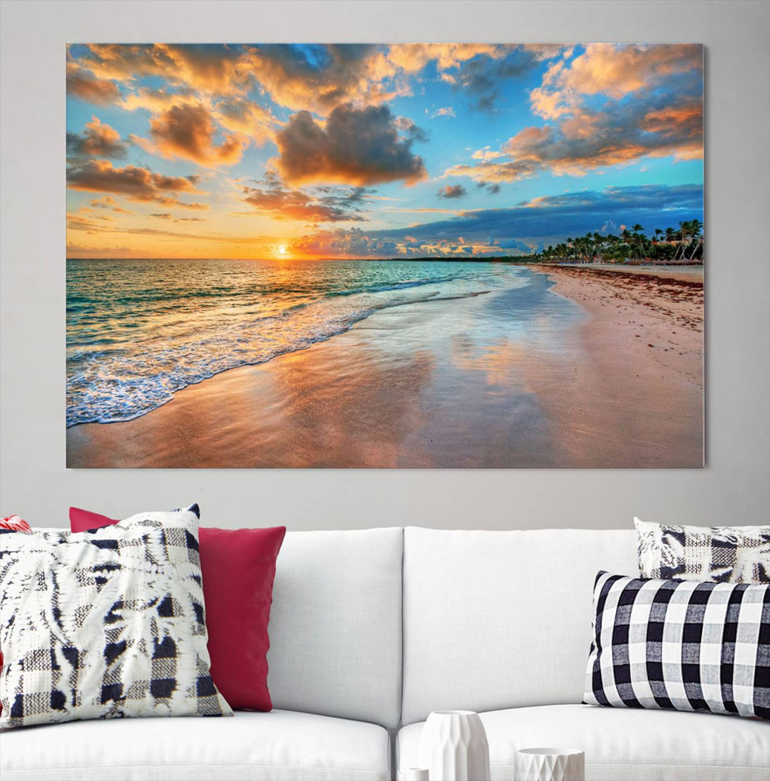 Serene Beach Sunset Wall Art | Coastal Ocean Canvas Print | Ready to Hang Tropical Decor for Home or Office