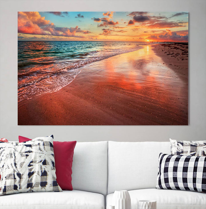 Stunning Sunset Beach Wall Art | Ocean Canvas Print | Coastal Wall Art | Ready to Hang | Tranquil Sunset Canvas for Home & Office Decor