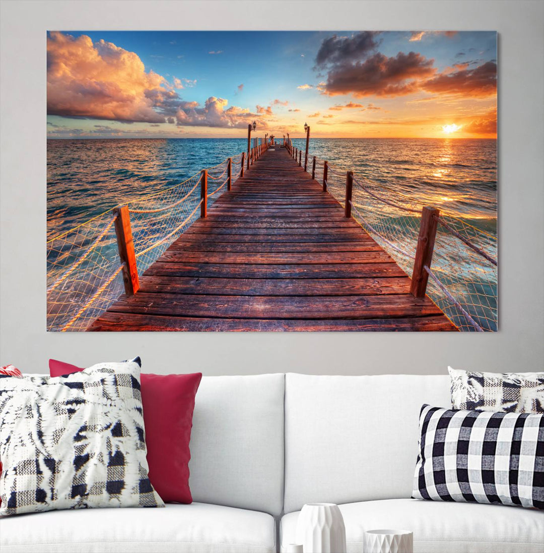 Vibrant Beach Sunset Wall Art | Coastal Ocean Canvas Print | Ready to Hang Tropical Decor for Living Room or Office