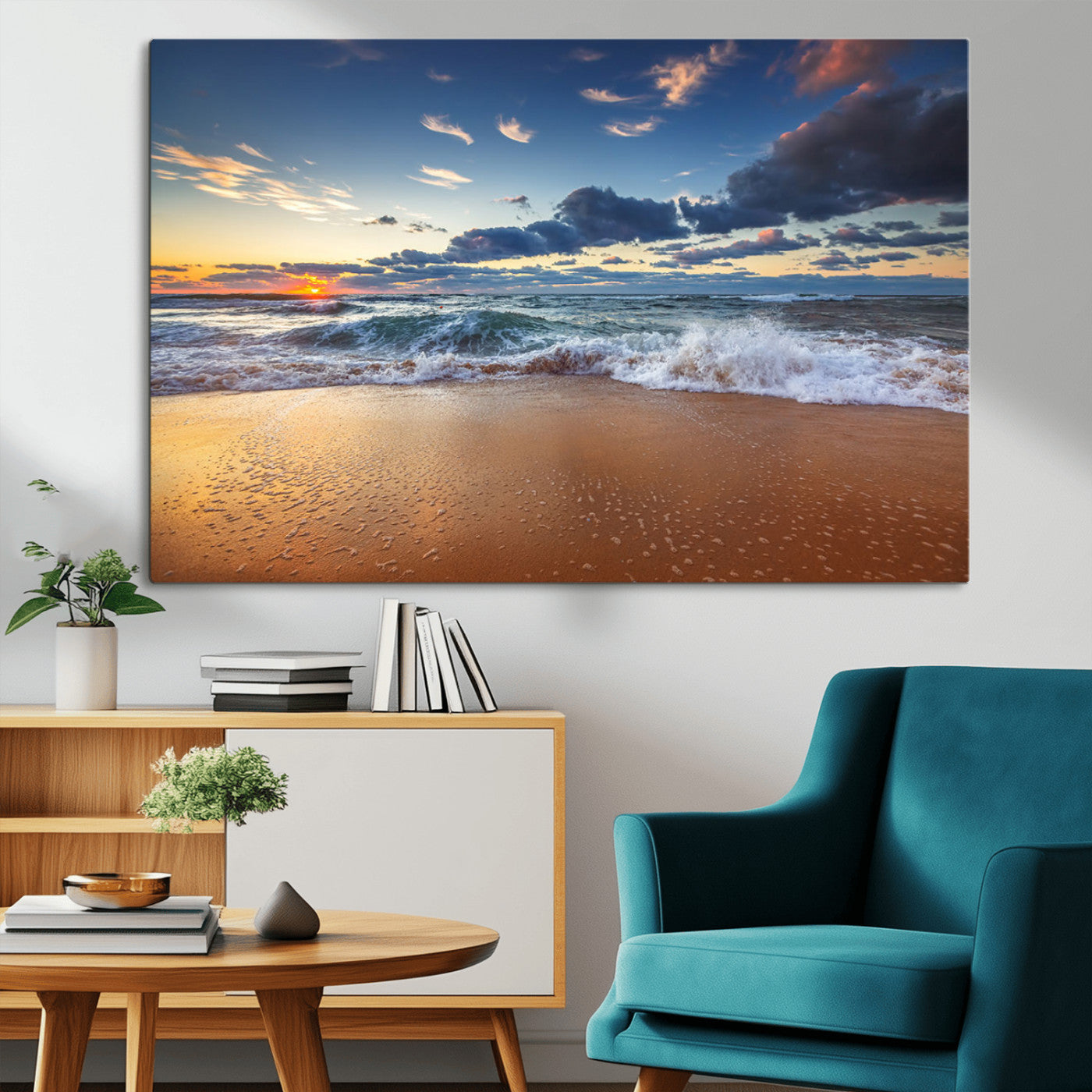MGV-CV-36X24 - Beach Canvas Wall Art - Coastal Seascape Print for Living Room or Bedroom, Ocean Waves on Sand,