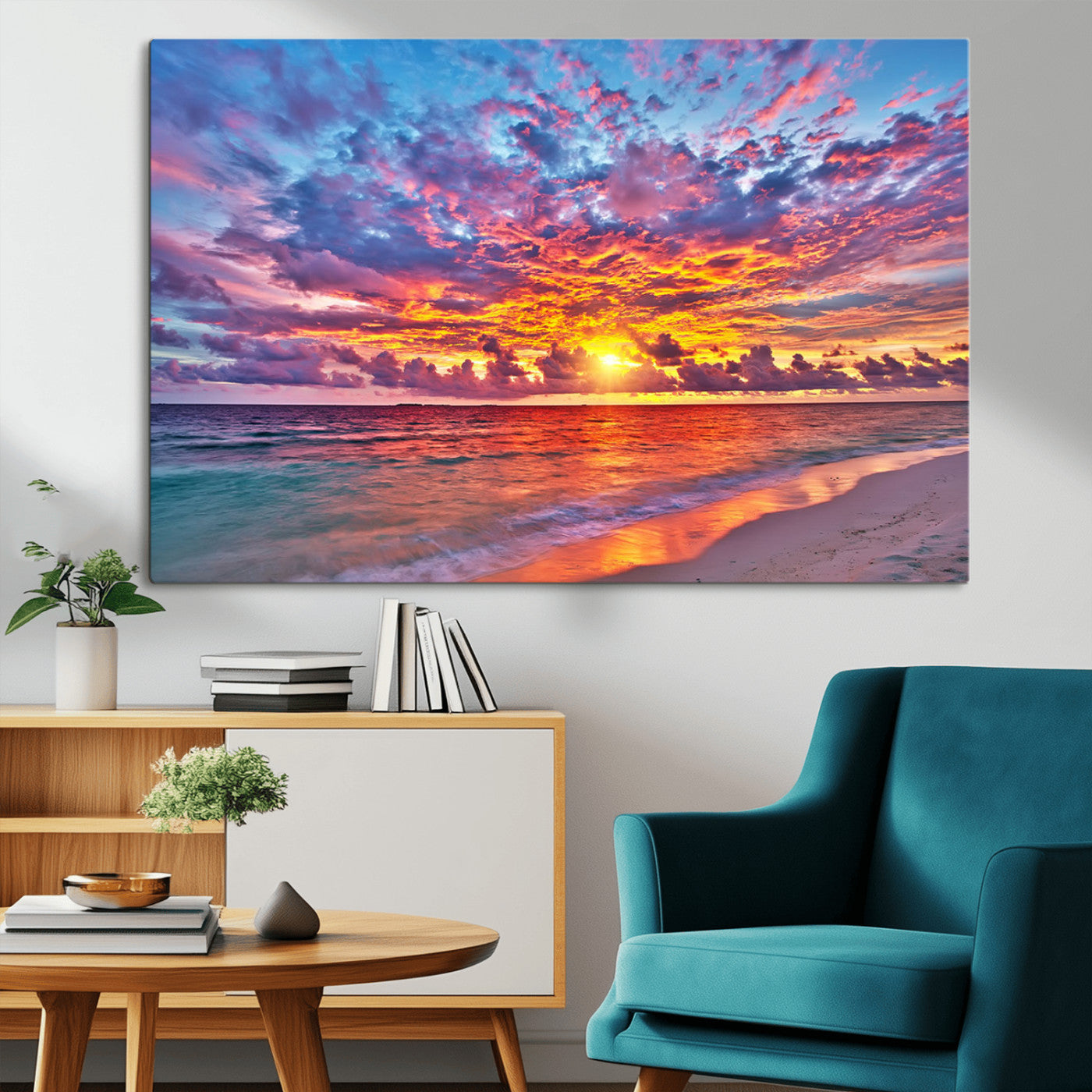 MGV-CV-36X24 - Vibrant Sunset Beach Wall Art - Ocean Sunset Canvas Print | Coastal Wall Art Decor Stunning Sunset