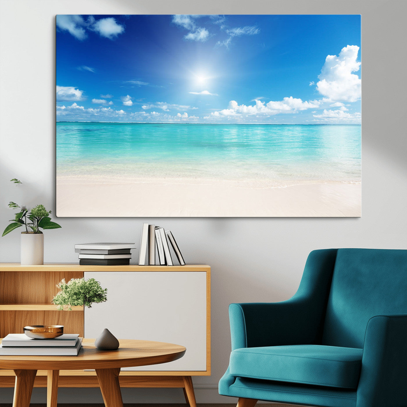 MGV-CV-36X24 - Blue Ocean Wall Art Canvas Print - Tranquil Ocean Paradise Triptych Wall Art - Ready to Hang Beach