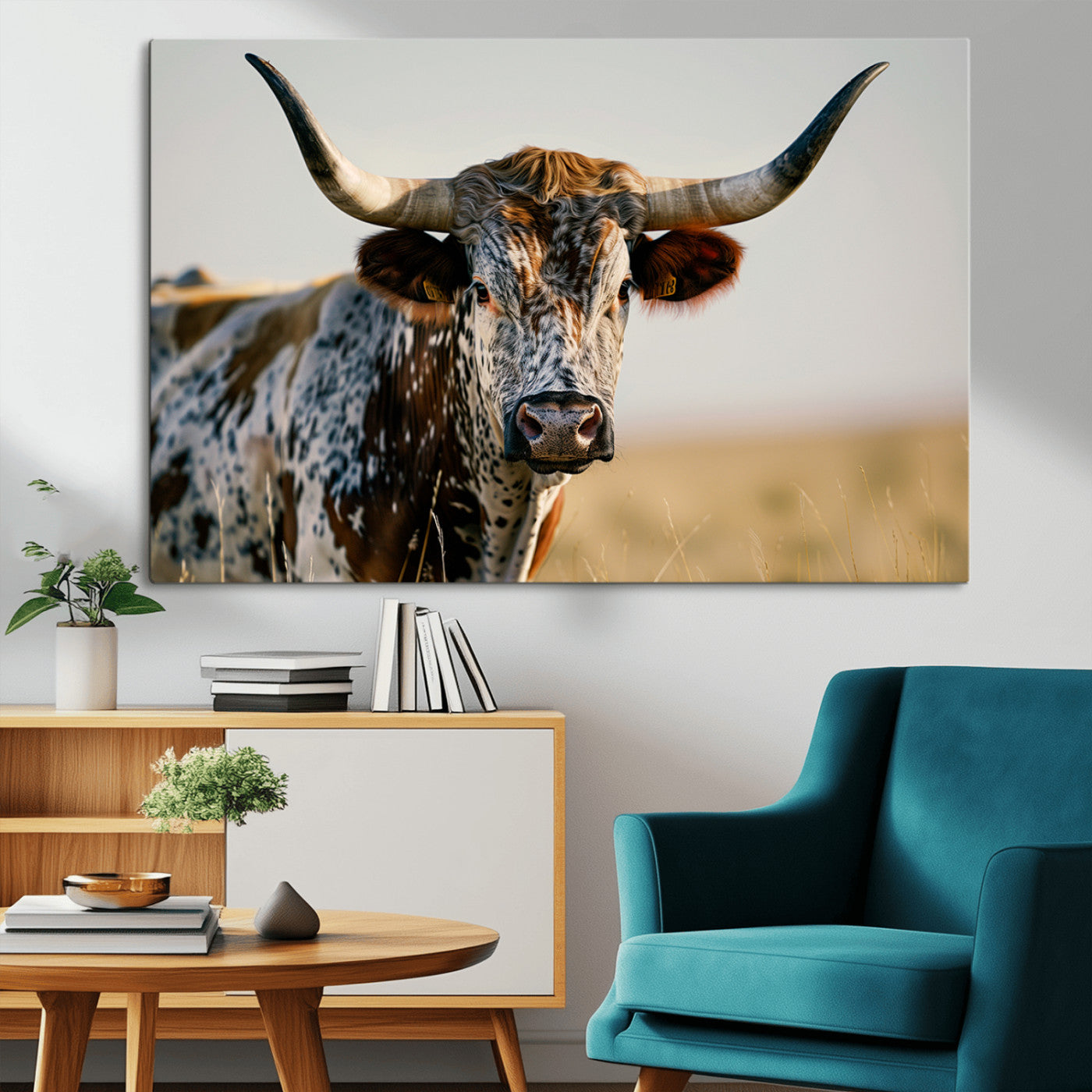 MGV-CV-36X24 - Texas Bull Longhorn Wall Art Canvas Print for Farm House Wall Decor, Farmhouse Wall Art Print