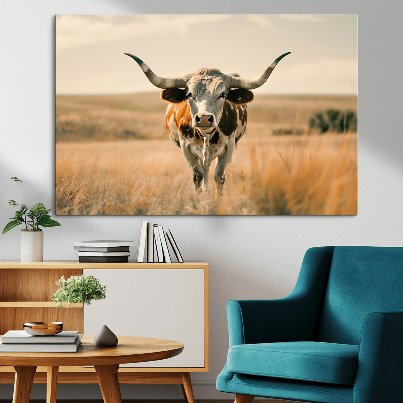 MGV-CV-36X24 - Texas Cow Wall Art Canvas Print for Farm House Wall Decor, Farmhouse Wall Art Print