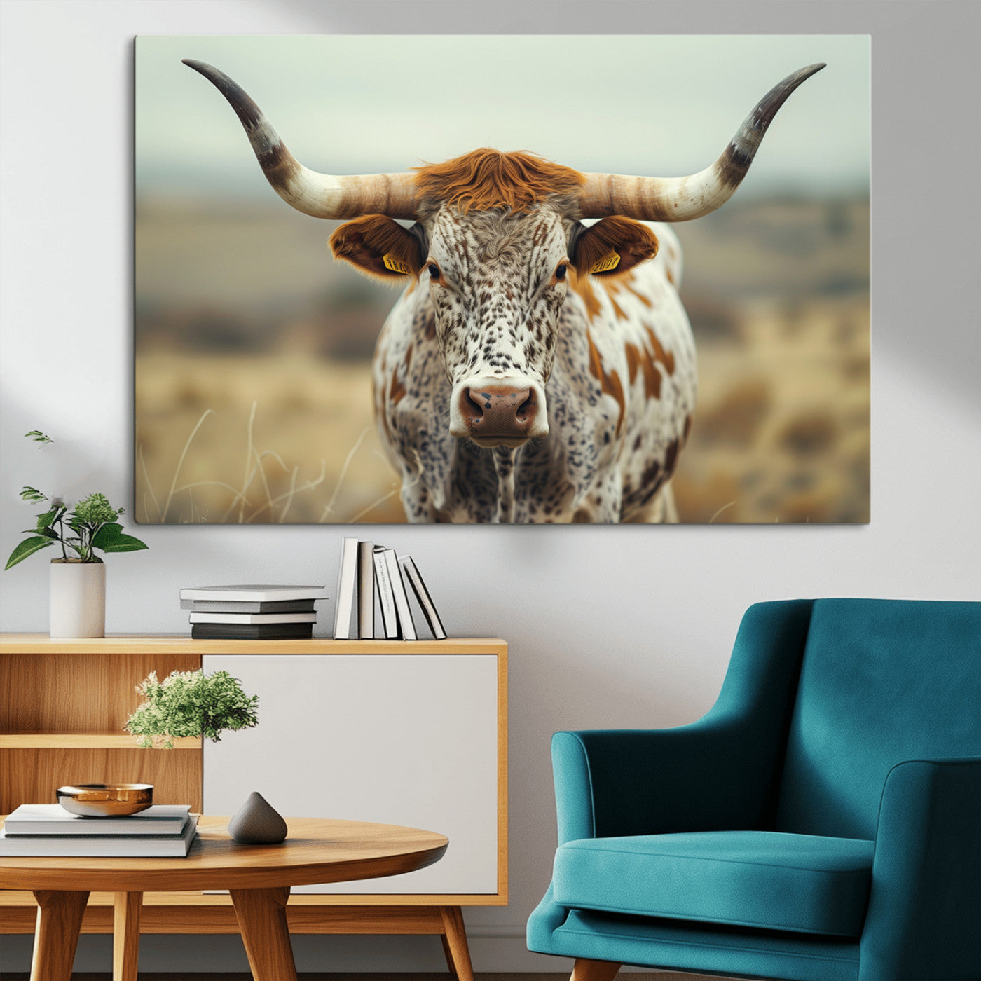 MGV-CV-36X24 - Texas Cow Longhorn Wall Art Canvas Print for Farm House Wall Decor, Farmhouse Wall Art Print