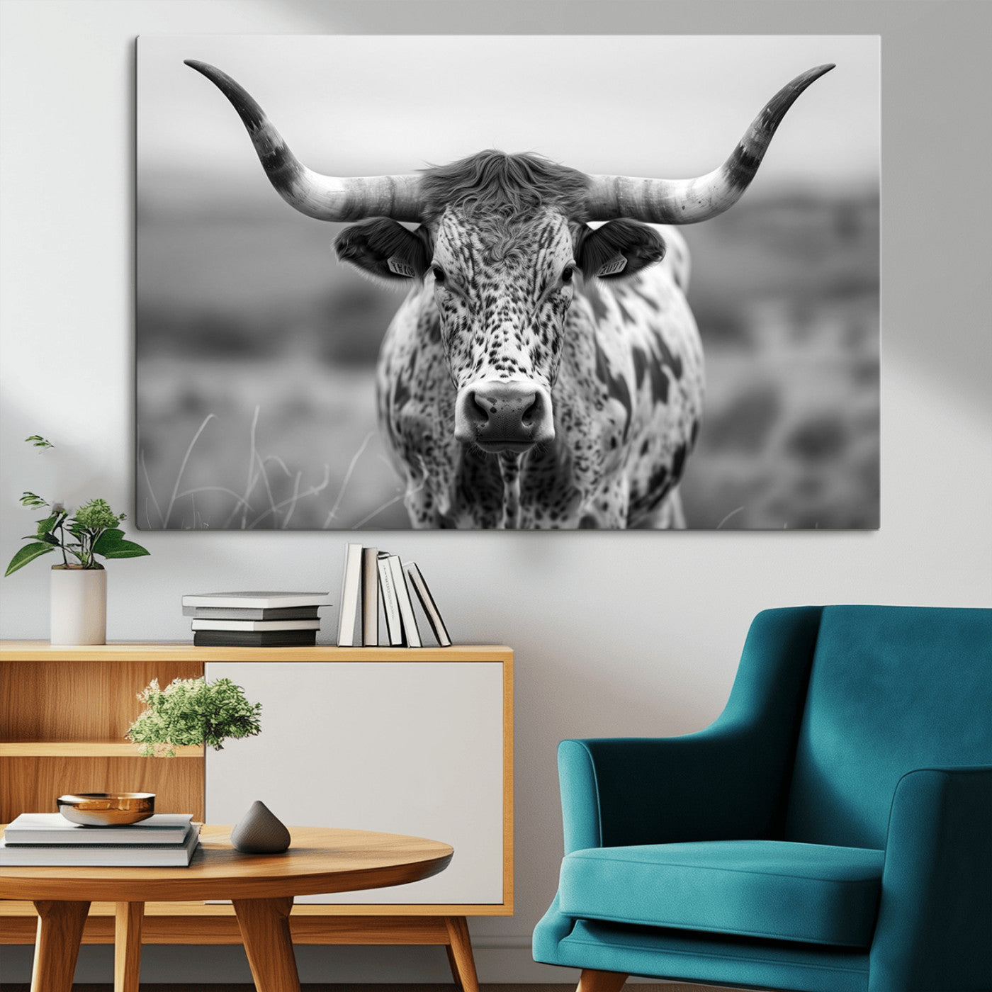 MGV-CV-36X24 - Texas Cow Longhorn Wall Art Canvas Print for Farm House Wall Decor, Farmhouse Wall Art Print