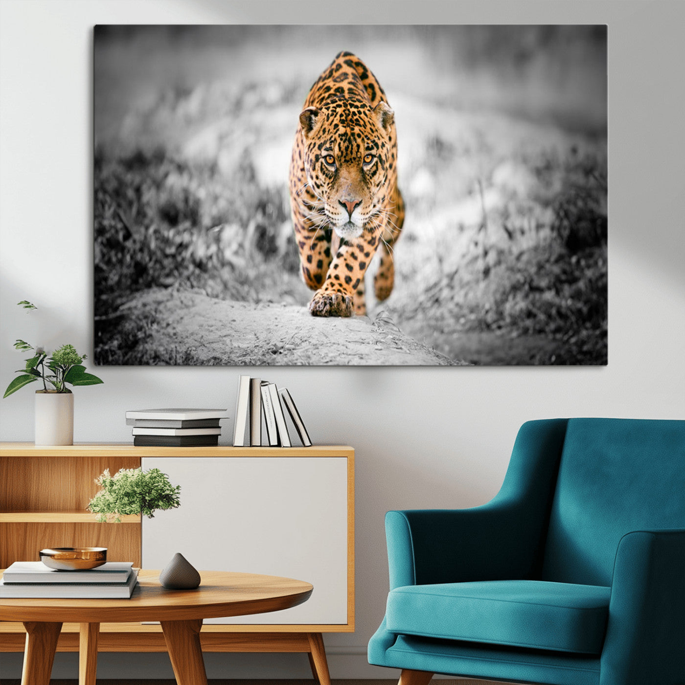 MGV-CV-36X24 - Jaguar Wall Art Canvas Print - Majestic Big Cat in Focused Pursuit - Ready to Hang