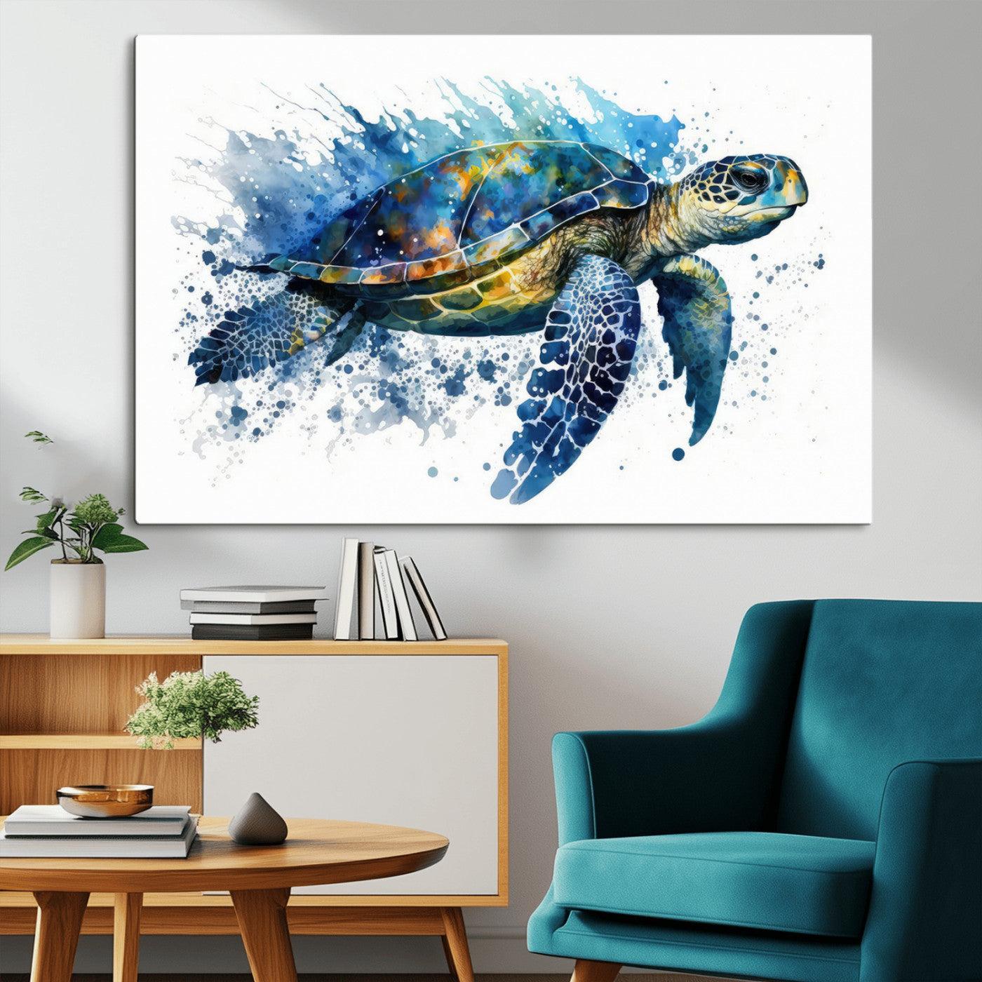 MGV-CV-36X24 - Turtle Wall Art Canvas Print, Framed Watercolor Turtle Art Picture Print, Ocean Life Perfect Nautical Decor Artwork