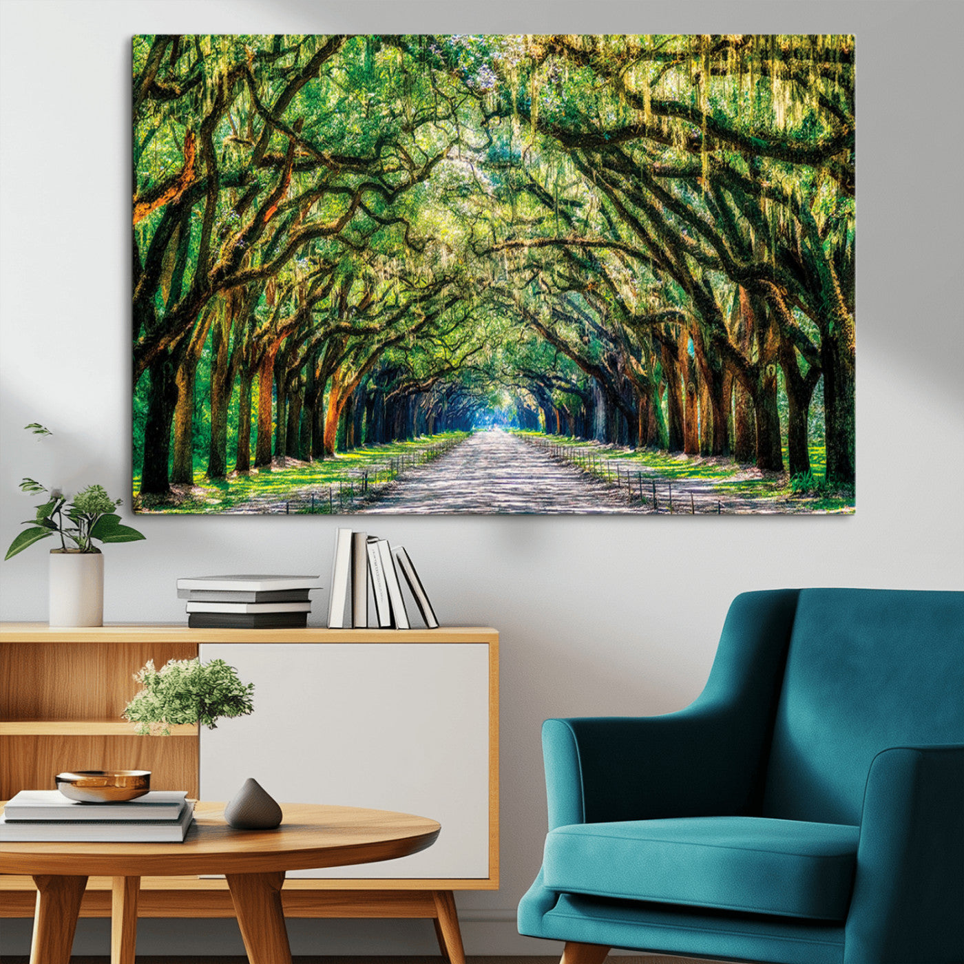 MGV-CV-36X24 - Serene Tree Tunnel Wall Art Canvas Print – Pathway Under Canopy of Lush Green Trees, Nature-Inspired