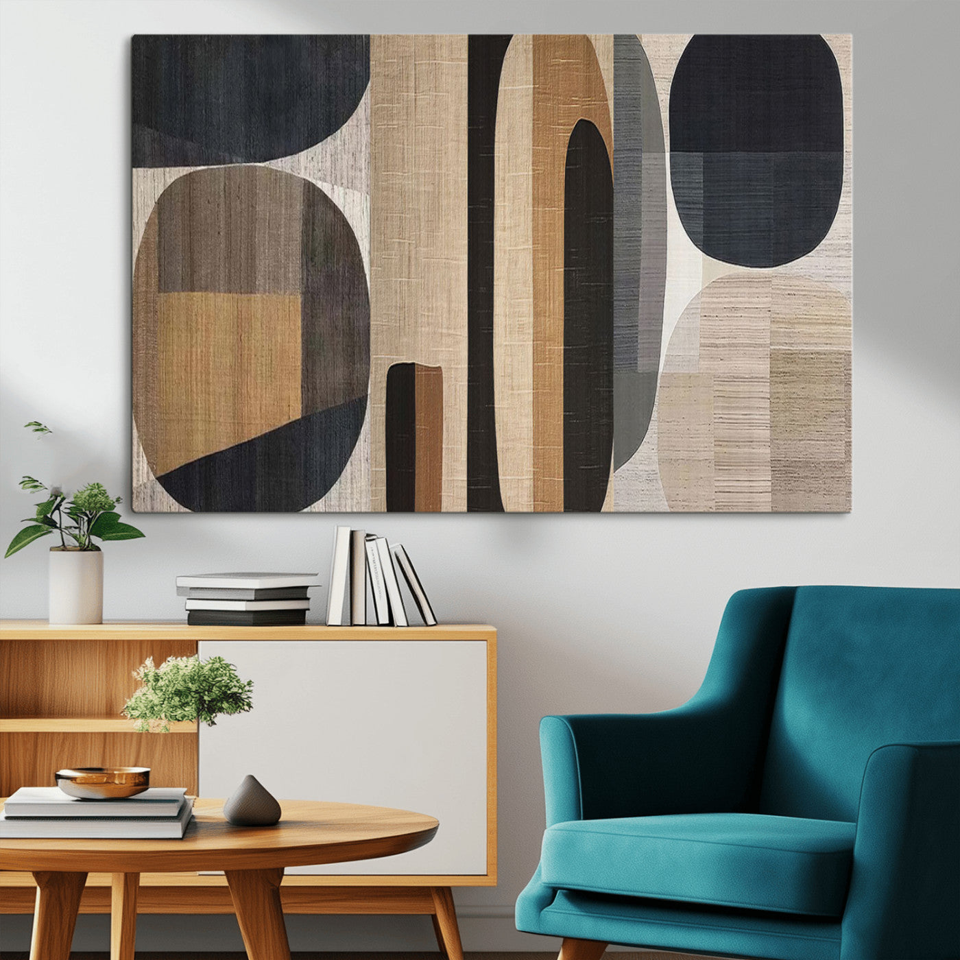 MGV-CV-36X24 - Abstract Minimalist Canvas Wall Art - Neutral Geometric Modern Boho Decor, Minimalist Brown Wabi