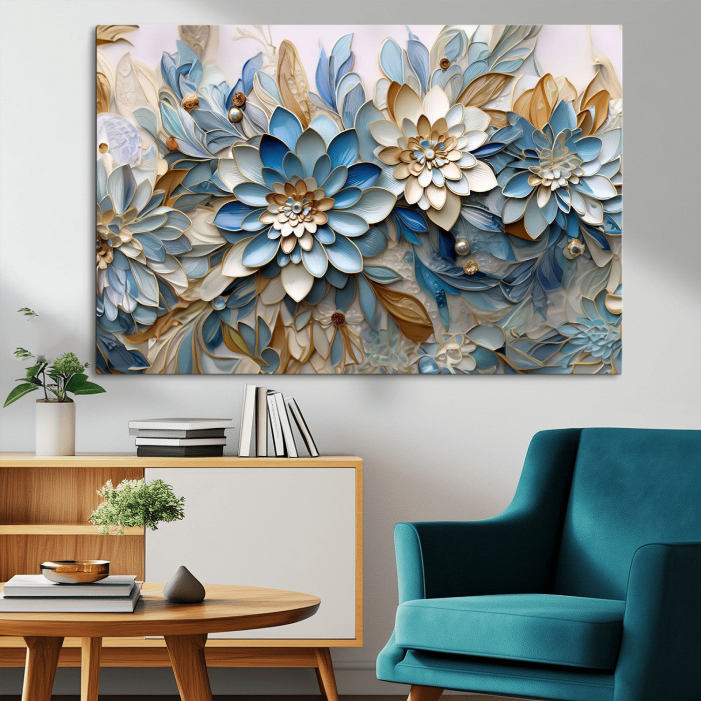 MGV-CV-36X24 - Blu Abstract Flower Wall Art Canvas Print
