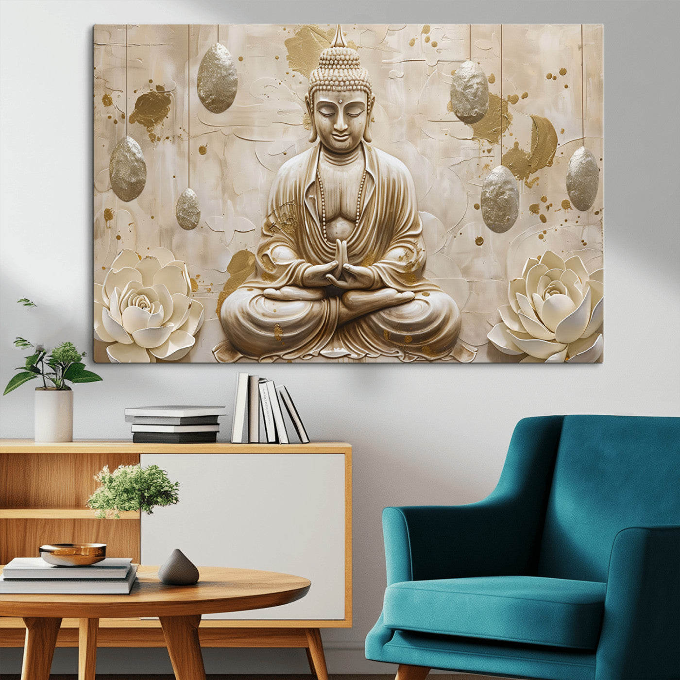 MGV-CV-36X24 - Serene Buddha Wall Art | Yoga Room Decor and Meditation Wall Art Print | Framed and Ready to Hang