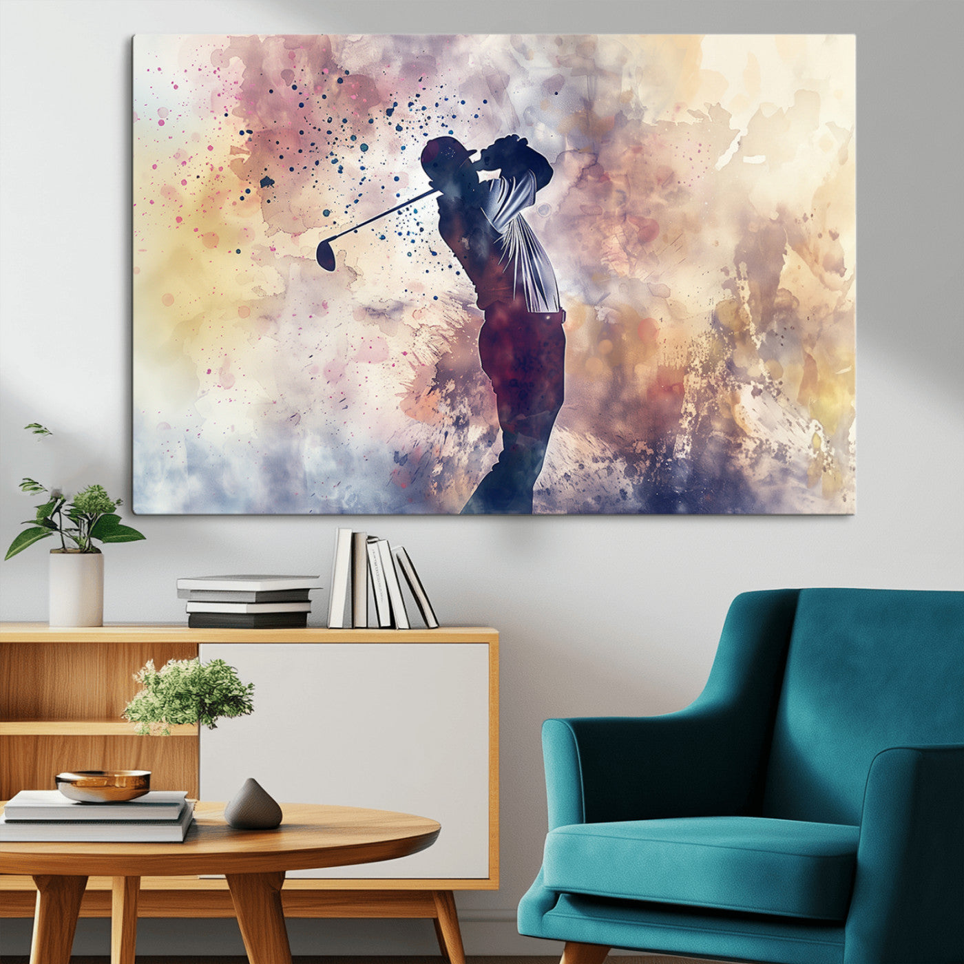 MGV-CV-36X24 - Abstract Watercolor Golf Player Wall Art Canvas Print