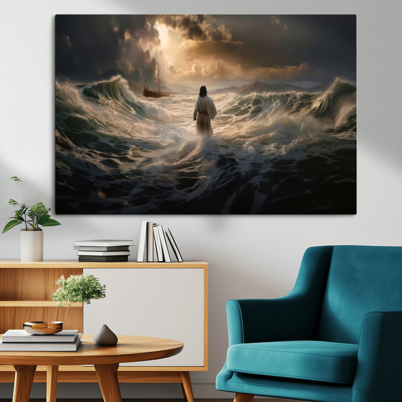 MGV-CV-36X24 - Jesus Walking on Water Wall Art Canvas Print - Religious Spiritual Decor - Jesus Wall Art Canvas
