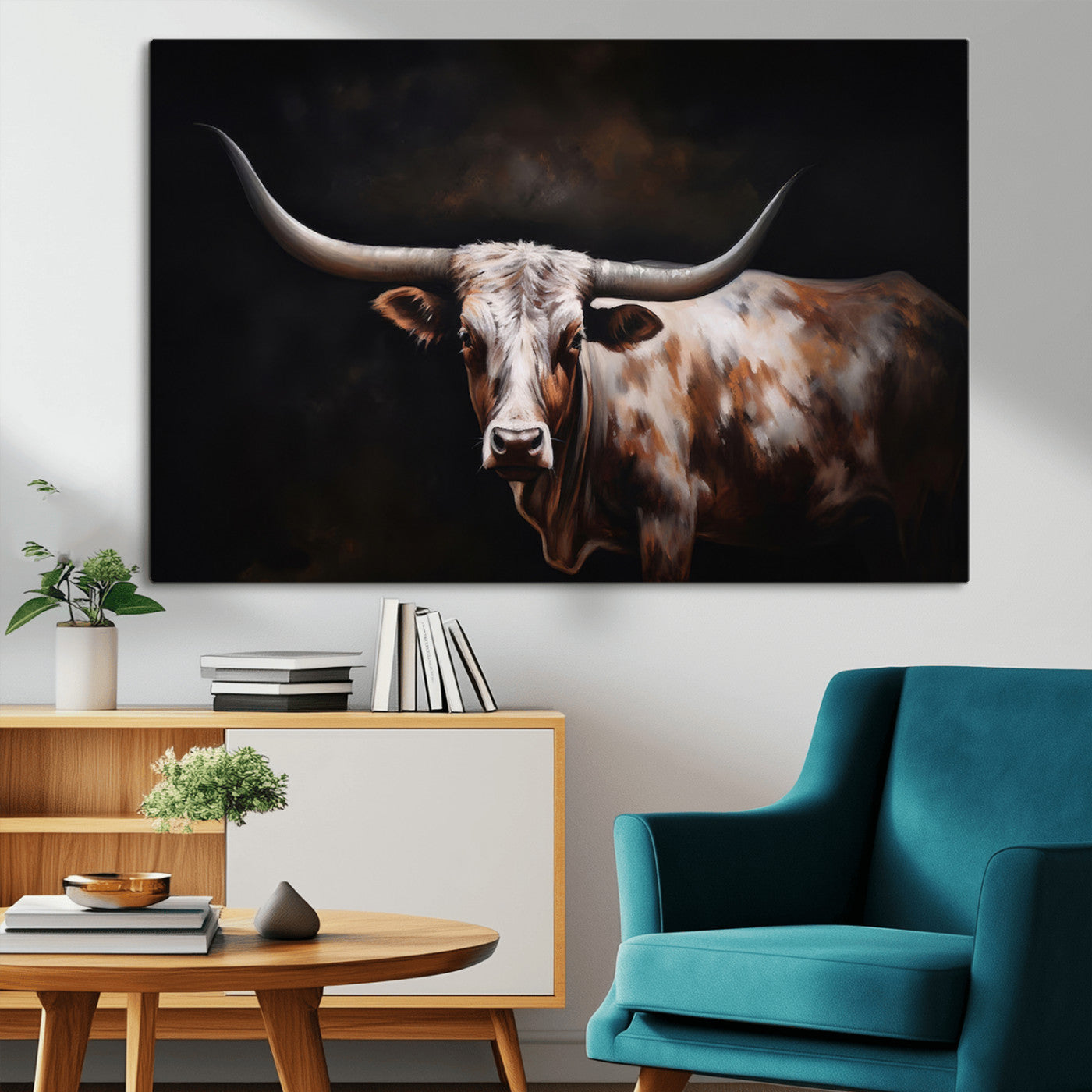 82543-MGV-CV-36X24-Texas Longhorn Wall Art Canvas Print | Western Ranch Decor | Bold Rustic Cattle Artwork | Ready to