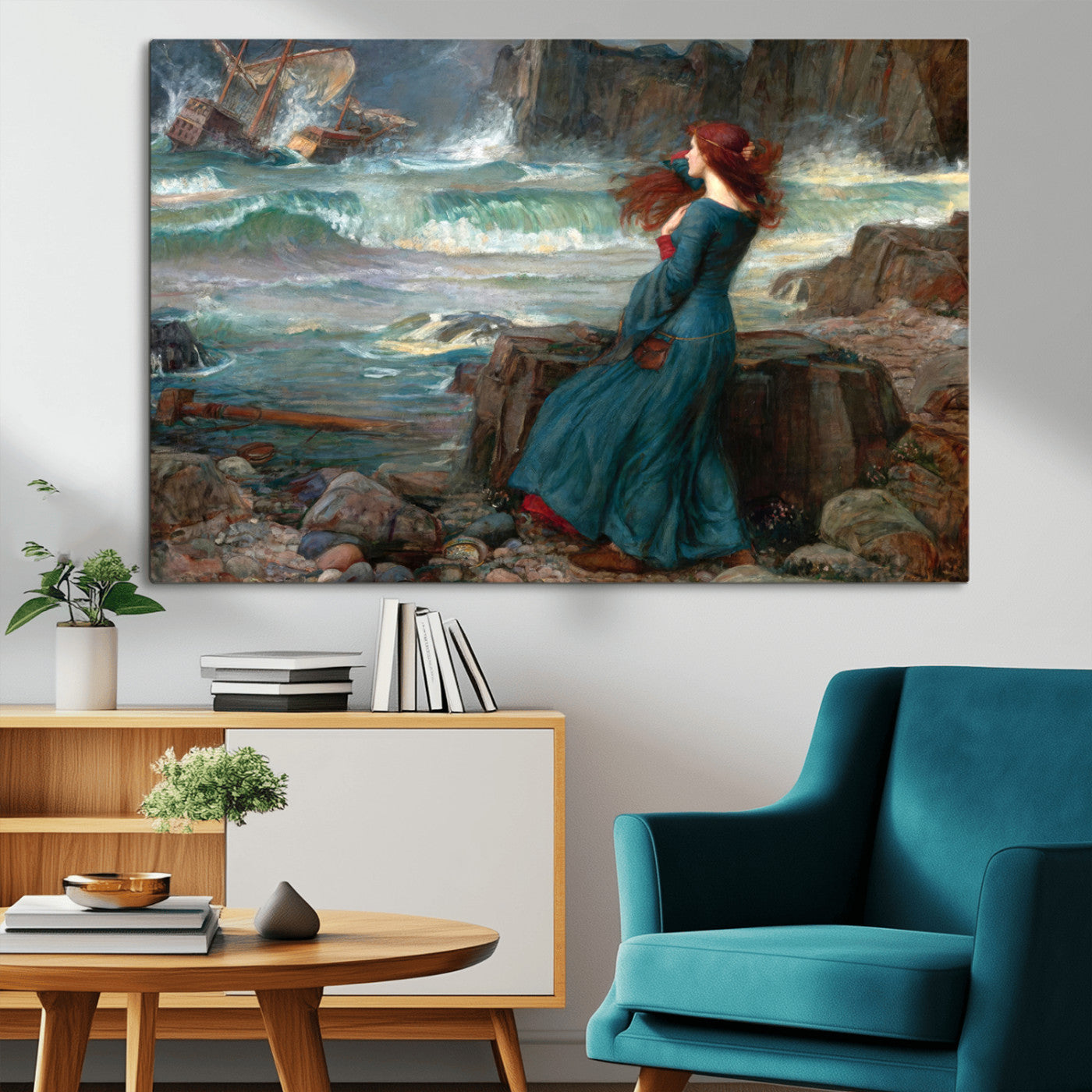 -Miranda by the Shore Wall Art Canvas Print – Tempest Scene Ocean Storm – Ready to Hang