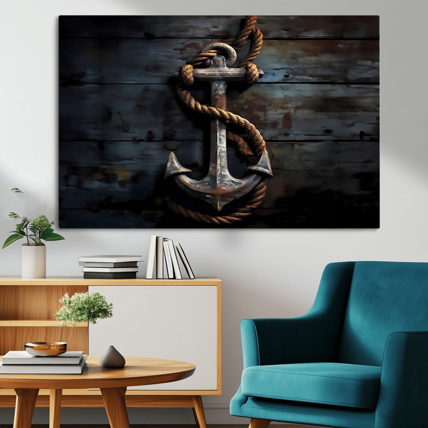 MGV-CV-36X24 - 3 Panel Grunge Abstract Anchor Wall Art Canvas Print Set