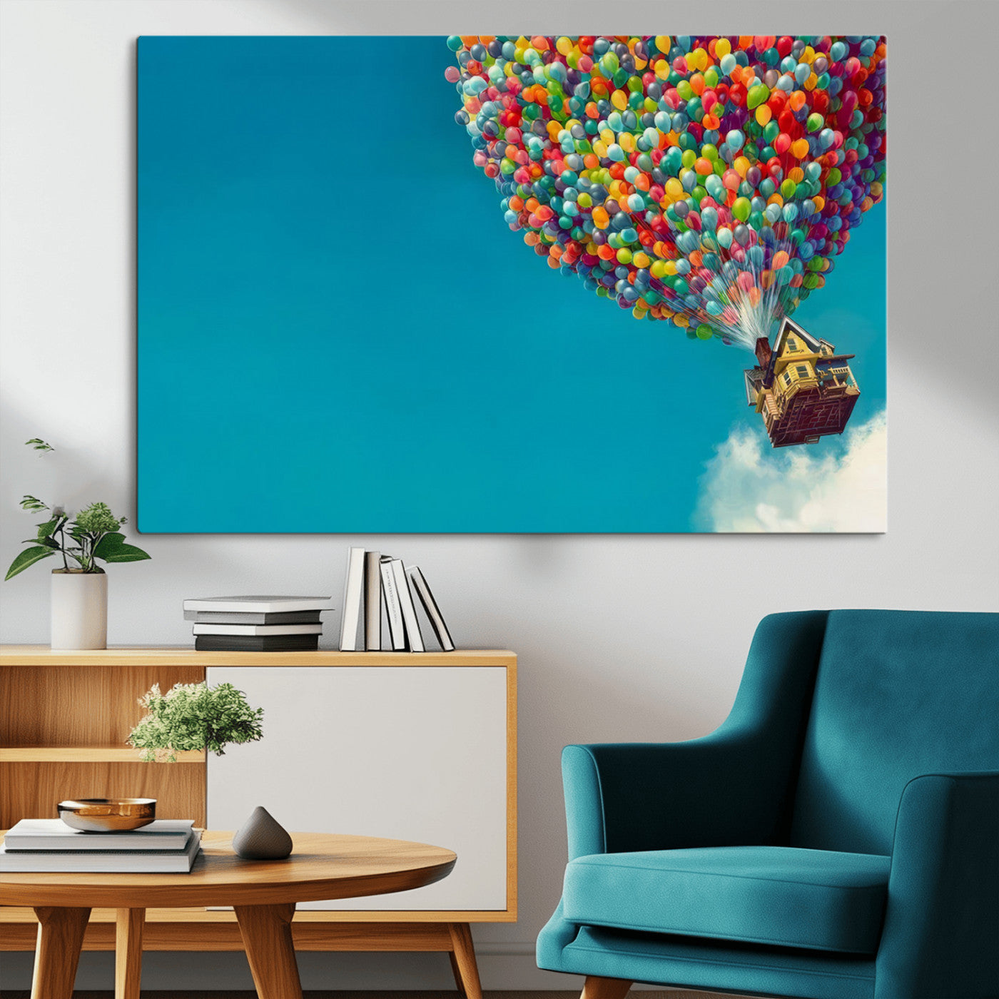 MGV-CV-36X24 - Carl Fredricksen, Up Movie Wall Art, Colorful Balloon House Art | Whimsical Wall Decor for Living