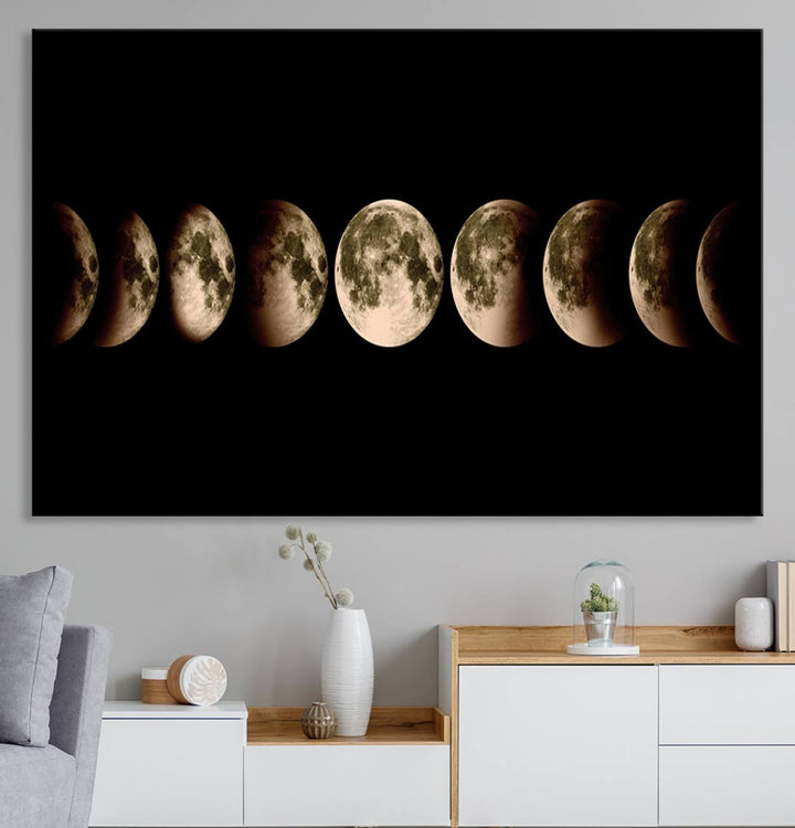 Phases of the Moon canvas print, ideal for lunar sequence decor.