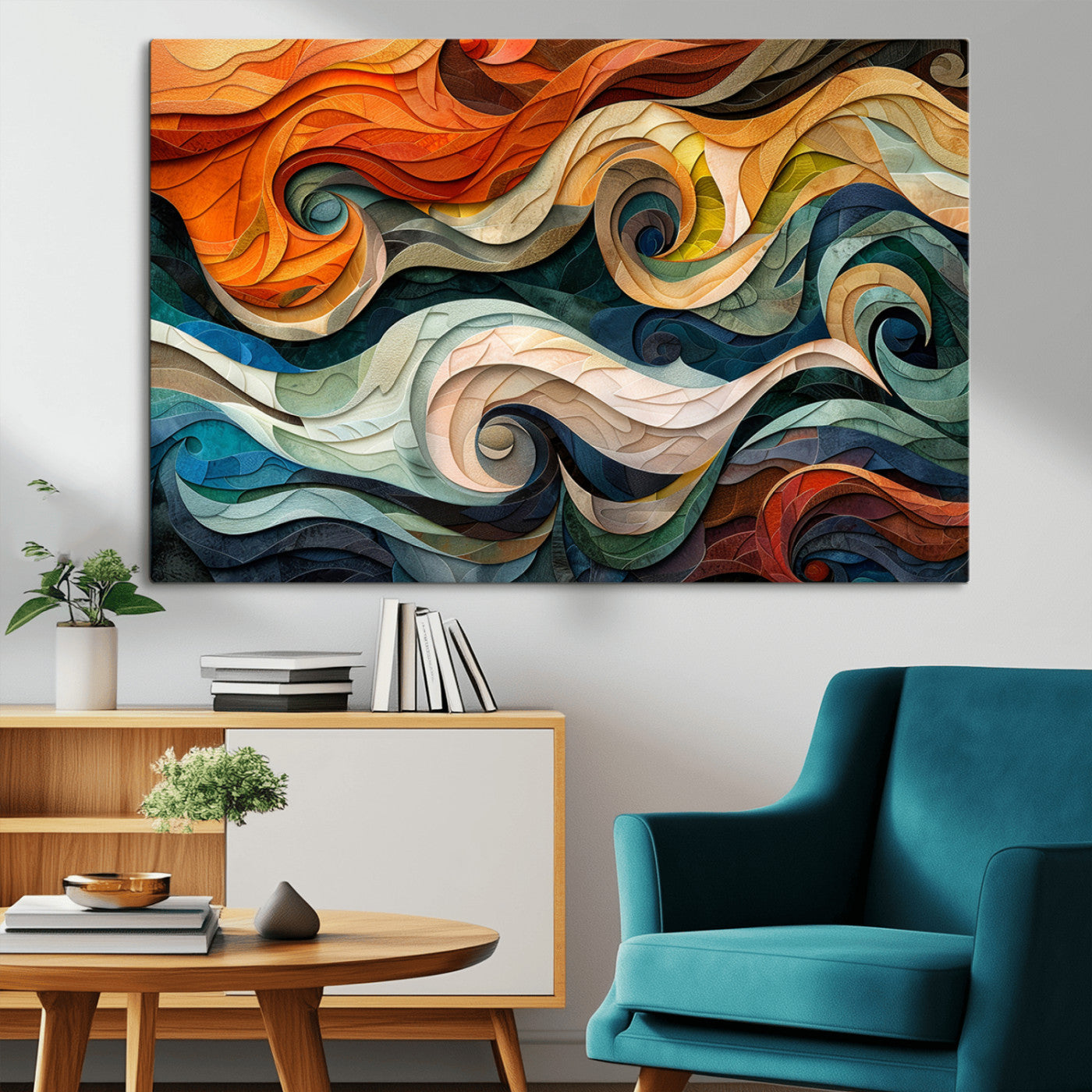MGV-CV-36X24 - Abstract Wave Wall Art | Ready to Hang Framed Canvas Print | Vibrant Home Decor for Modern Spaces