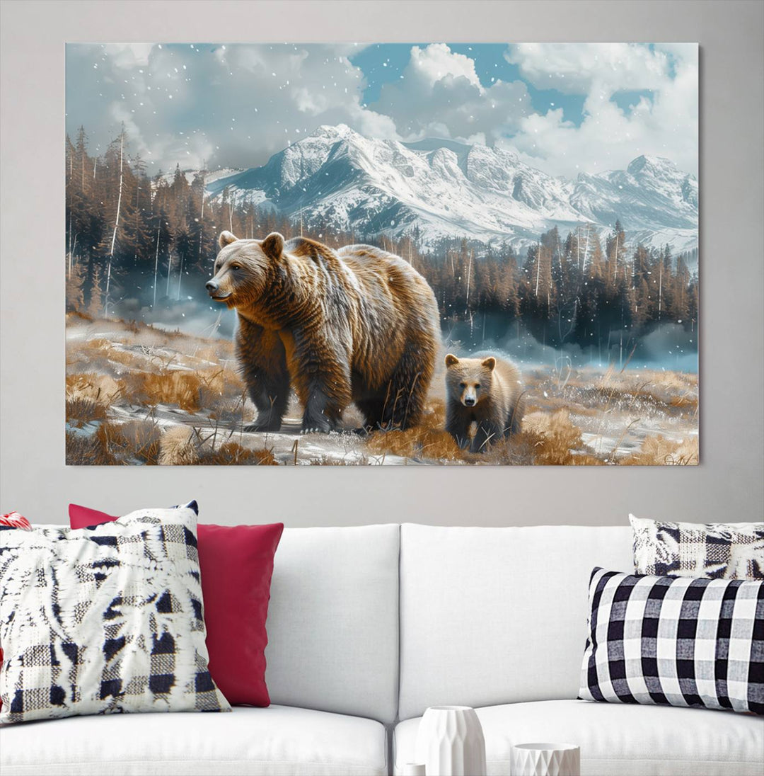 Bear and Baby Bear Wall Art Canvas Print is perfect nursery decor.