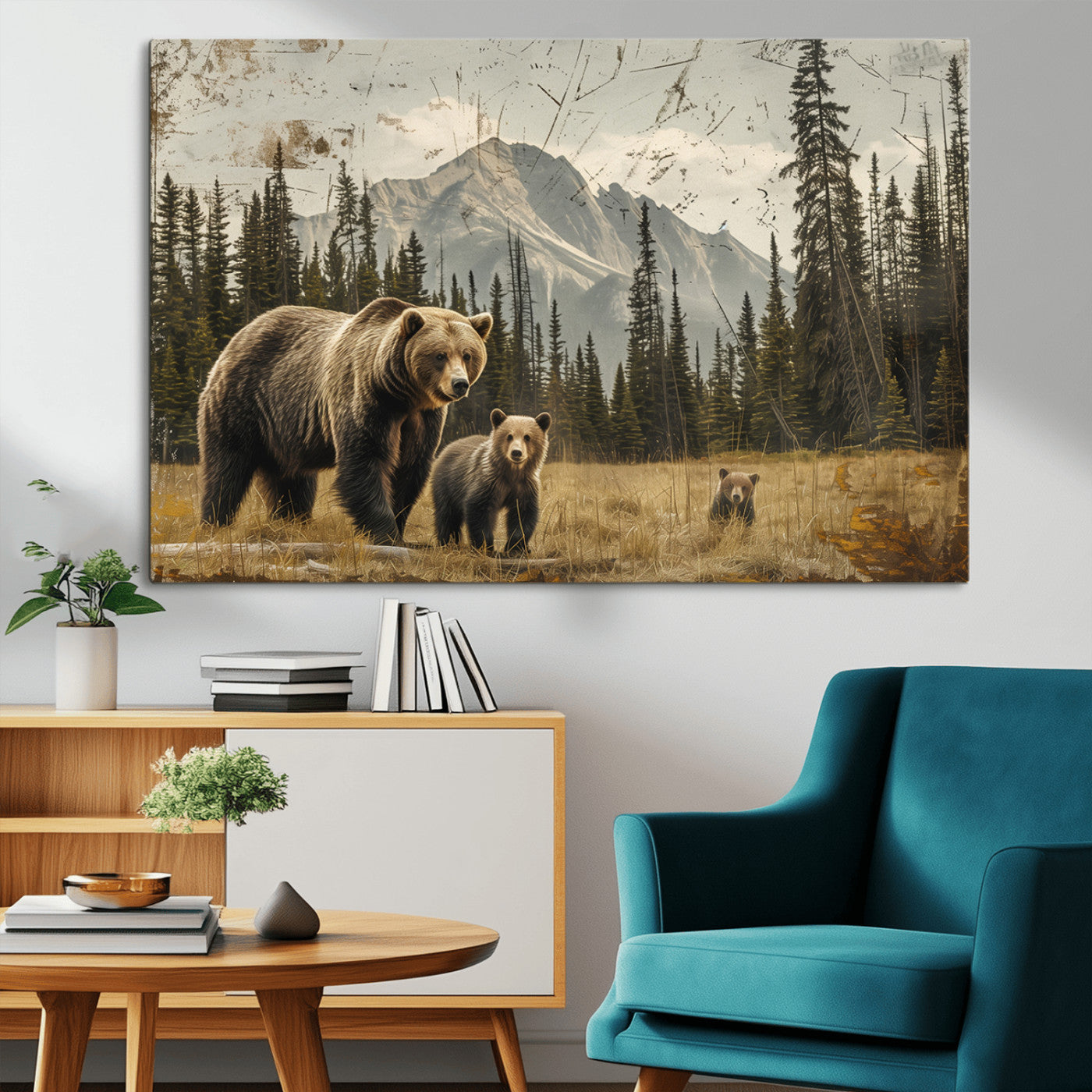 MGV-CV-36X24 - Rustic Grizzly 399 Bear Family Wall Art Canvas Print