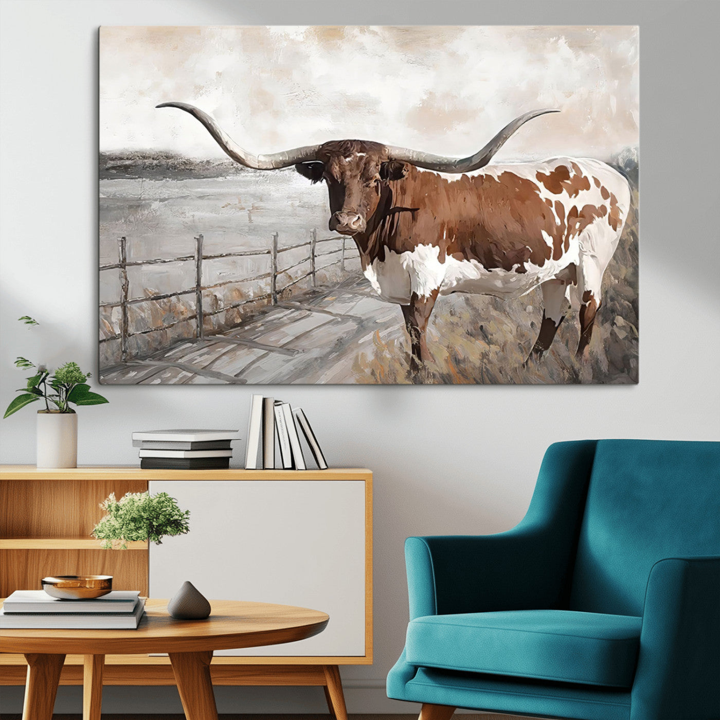 57340-MGV-CV-36X24-Vintage Texas Cow Wall Art Canvas Print, Rustic Longhorn Wall Art | Canvas Print for Farmhouse Decor