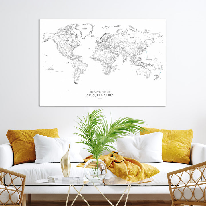 Personalized World Map Wall Art Canvas Print - Custom Push Pin Travel Map Canvas - Framed Map Print for Travel Lover Gift