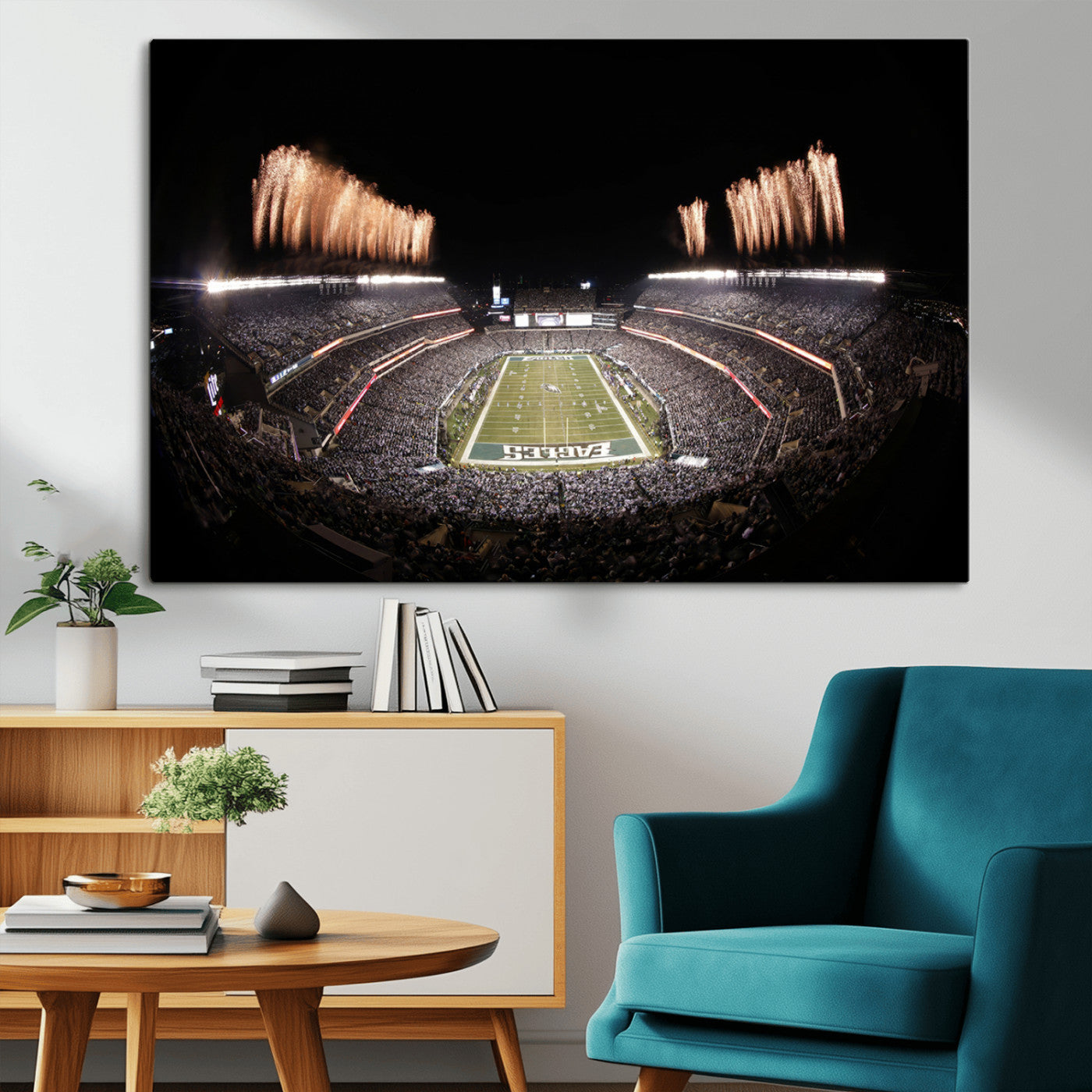 48893-MGV-CV-36X24-Eagles Field Stadium Wall Art - Lincoln Financial Field Fireworks Game Triple Canvas Wall Art -