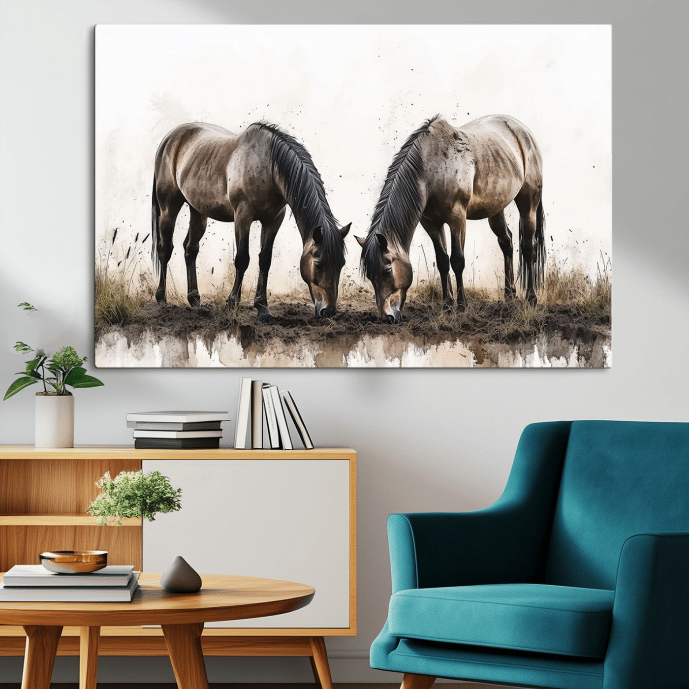 MGV-CV-36X24 - Chines Ink Style Horses Wall Art Canvas Print