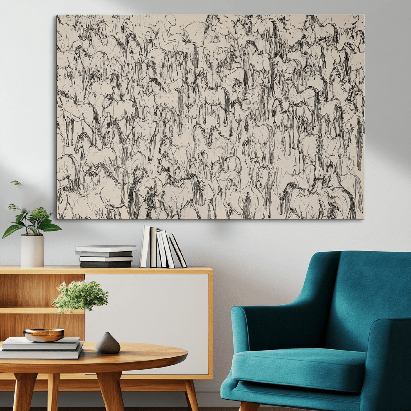 25718-MGV-CV-36X24-Abstract Horse Sketch Wall Art | Ready to Hang and Framed | Farmhouse Wall Decor for Living Room or