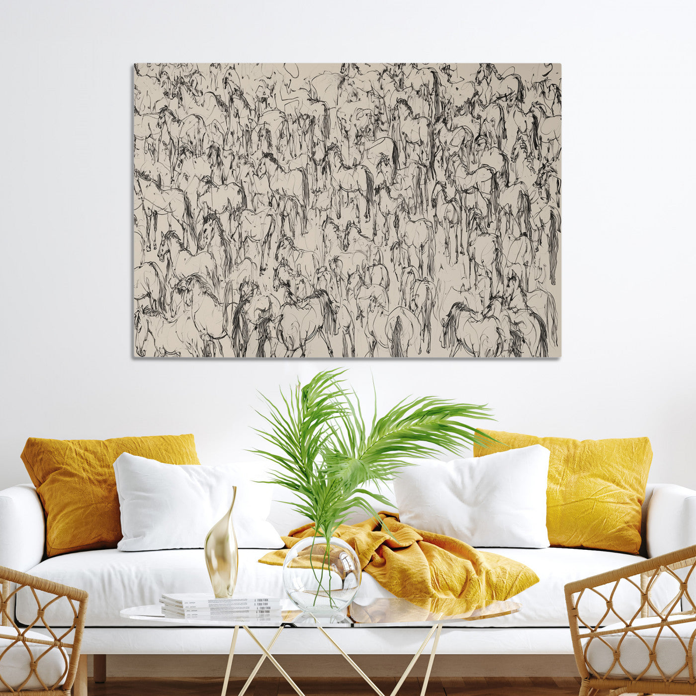 MGV-CV-36X24 - Abstract Horse Sketch Wall Art | Ready to Hang and Framed | Farmhouse Wall Decor for Living Room or