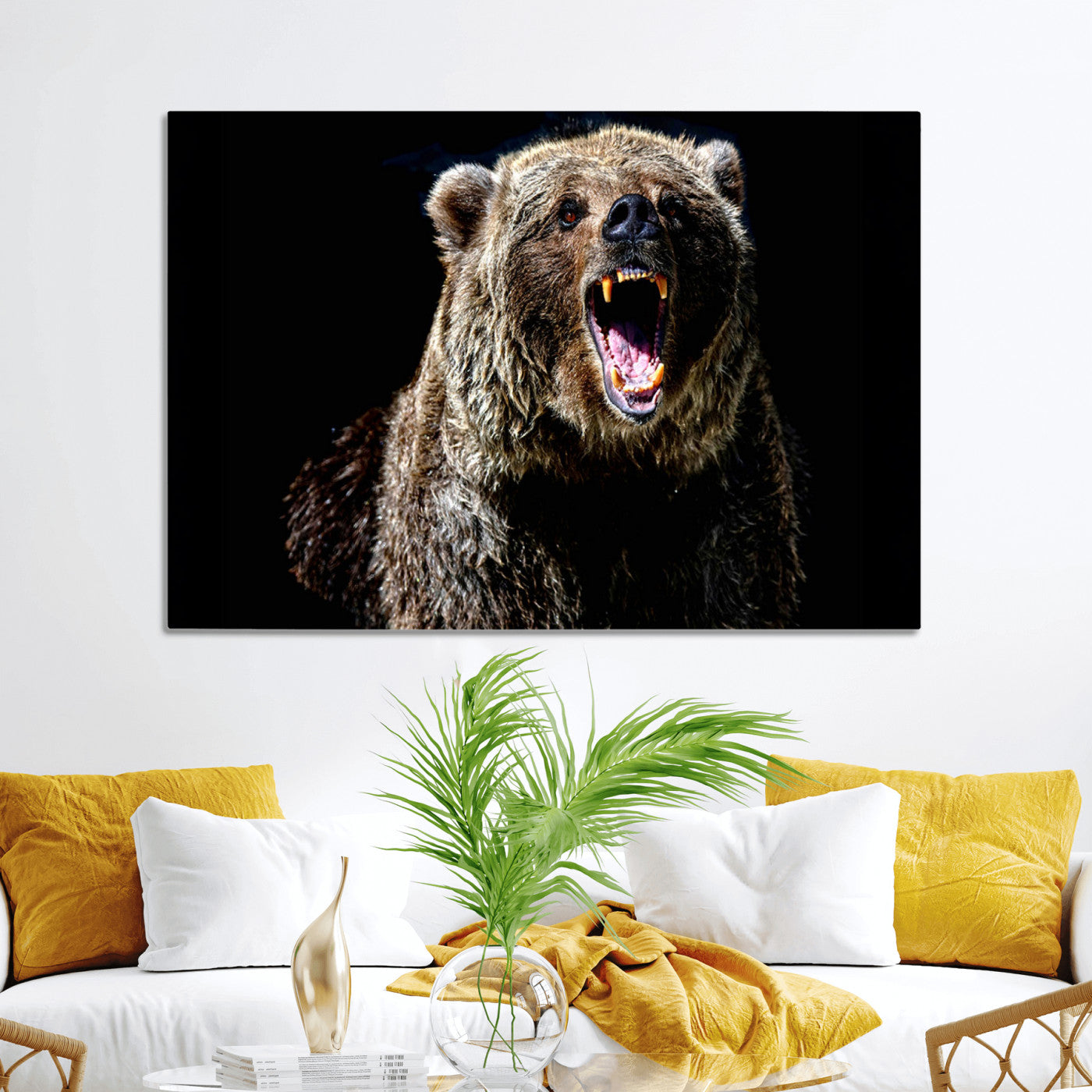 17625-MGV-CV-36X24-Grizzly Bear Canvas Print | Wildlife Wall Art for Cabin Decor | Ready to Hang Framed