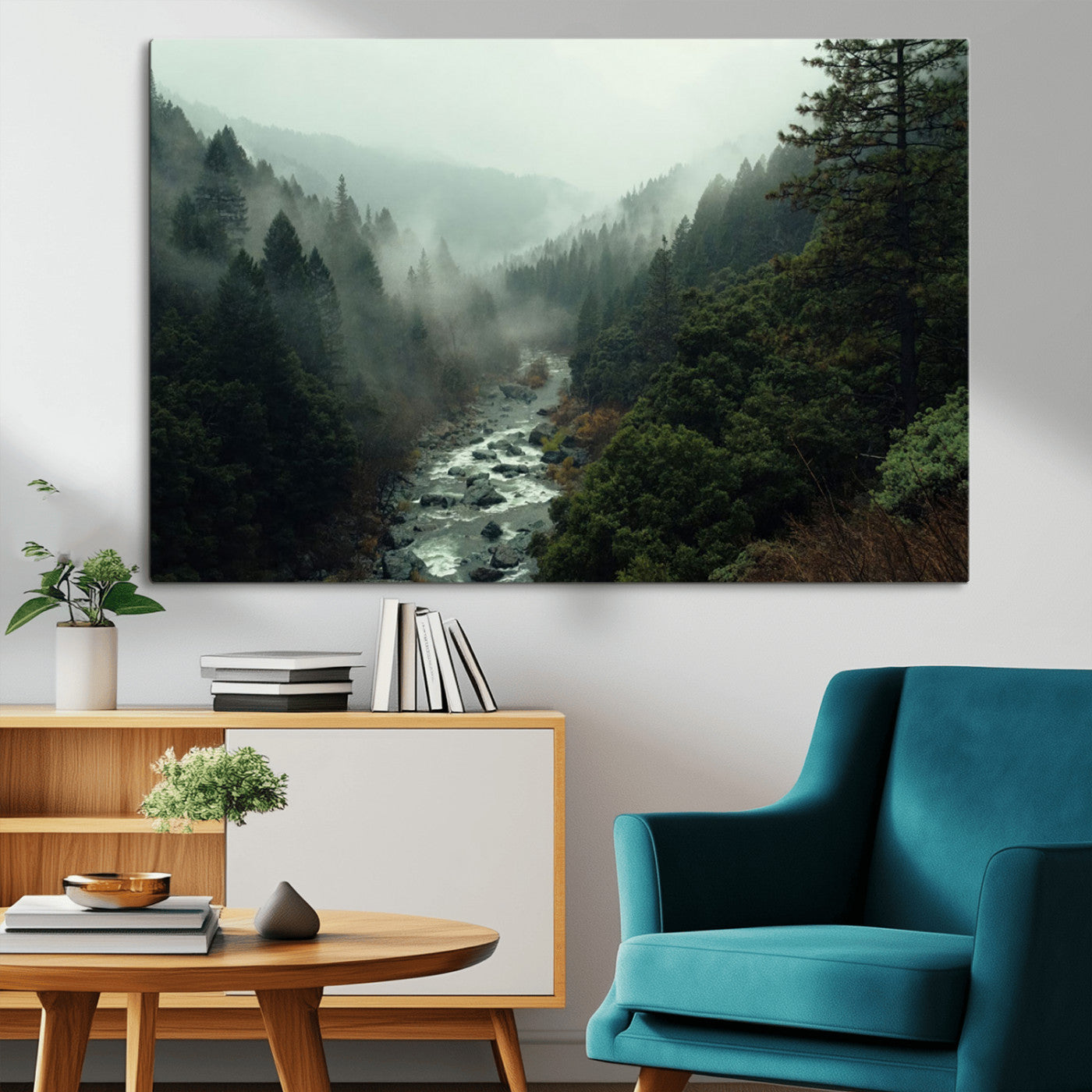MGV-CV-36X24 - Misty Forest Wall Art | Ready to Hang and Framed | Tranquil Nature Landscape for Living Room or