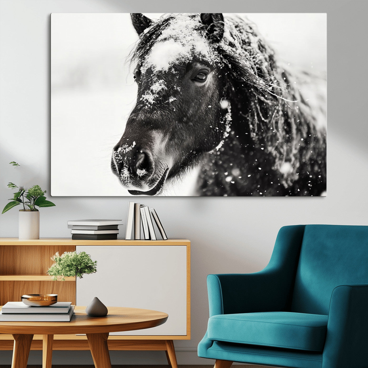 MGV-CV-36X24 - Framed Black and White Horse Wall Art | Ready to Hang and Framed | Farmhouse and Western Wall Decor