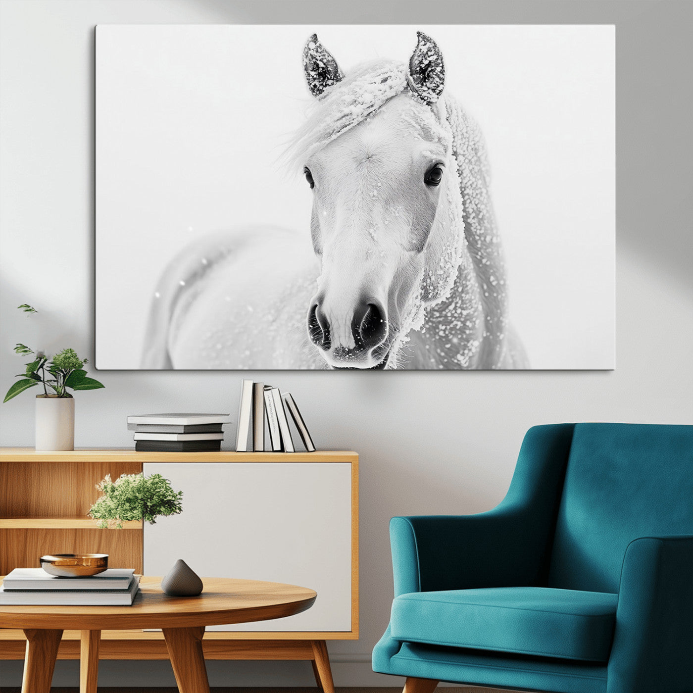 MGV-CV-36X24 - Majestic White Horse Wall Art | Ready to Hang and Framed | Farmhouse Wall Decor for Living Room