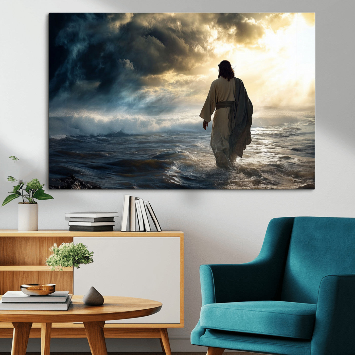 MGV-CV-36X24 - Jesus Walking on Water Wall Art | Canvas Print | Ready to Hang | Christian Home Decor | Spiritual