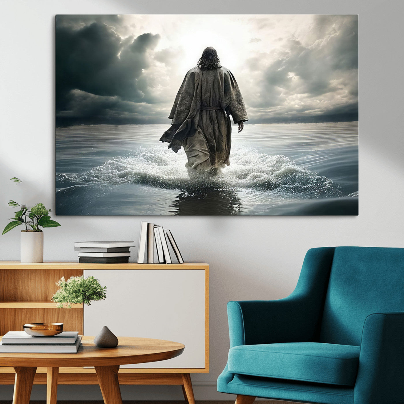 MGV-CV-36X24 - Jesus Walking on Water Wall Art | Canvas Print | Ready to Hang | Christian Home Decor | Spiritual