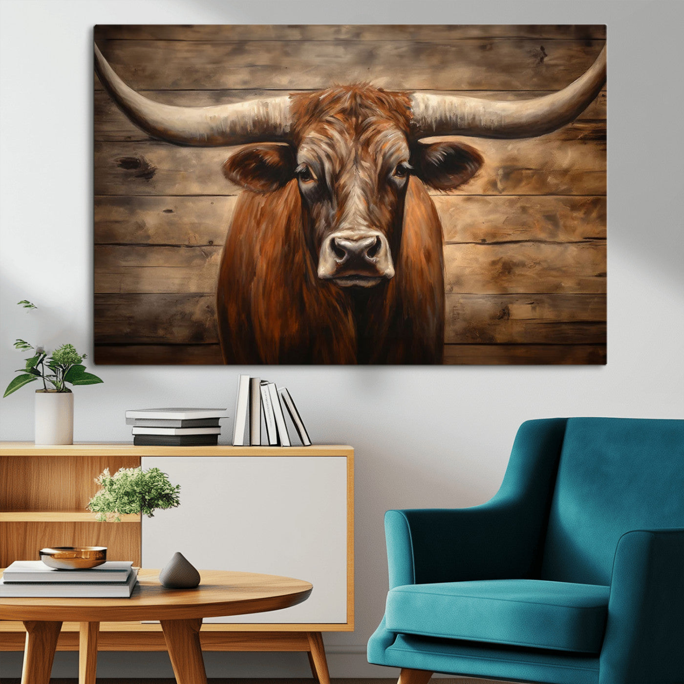 77556-MGV-CV-36X24-Longhorn Bull Wall Art | Canvas Print | Ready to Hang | Rustic Farmhouse Wall Decor | Western Barn