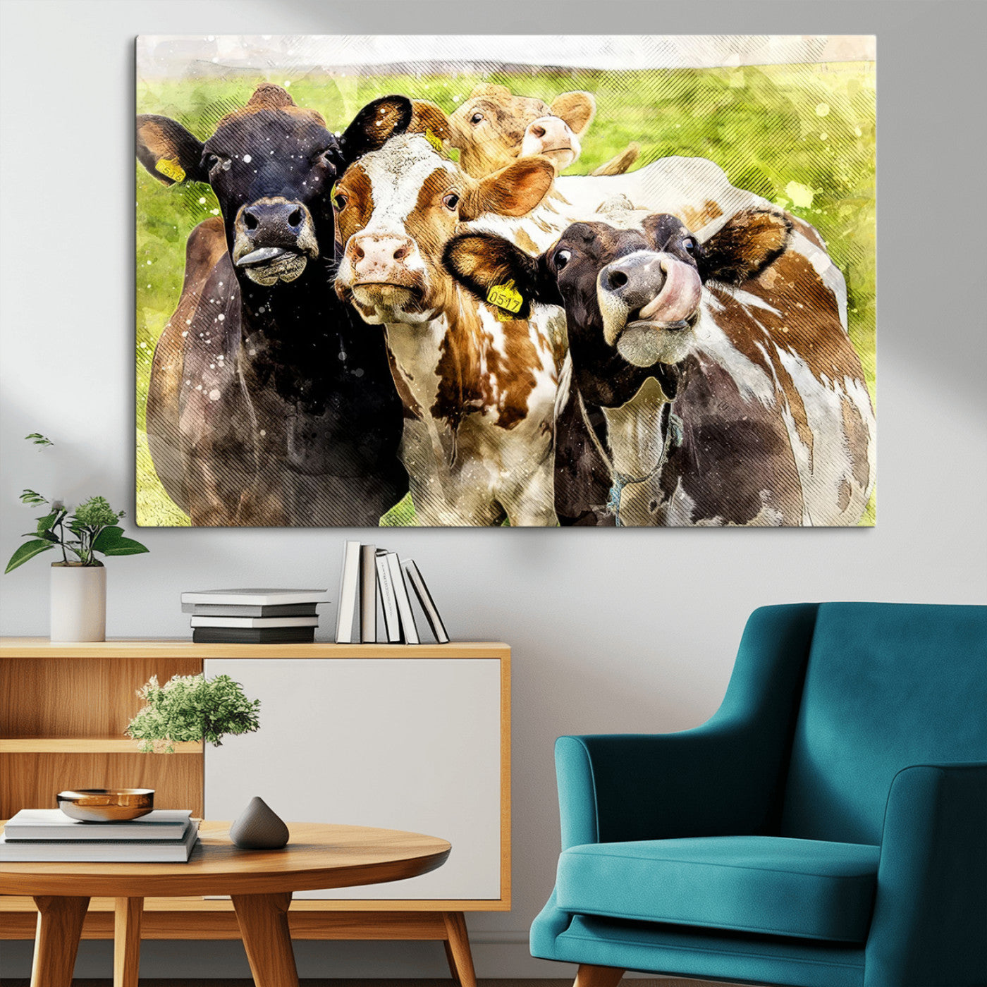 MGV-CV-36X24 - Curious Cows Farmhouse Wall Art | Ready to Hang and Framed Canvas Print | Rustic Farm Decor