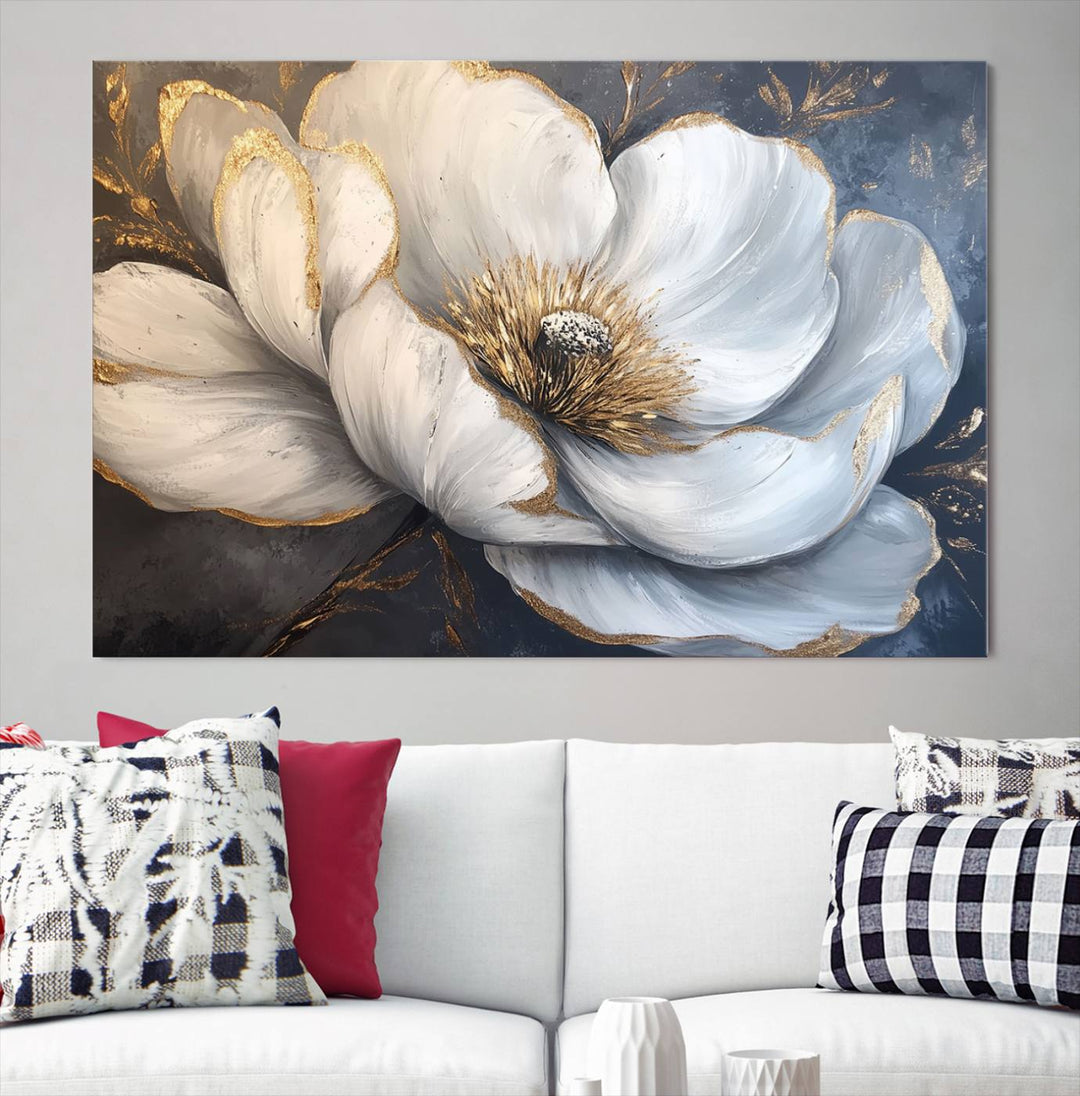 White Magnolia Flower Wall Art | Canvas Print | Abstract Floral Wall Decor | Elegant Bloom Artwork | Framed for Living Room or Bedroom