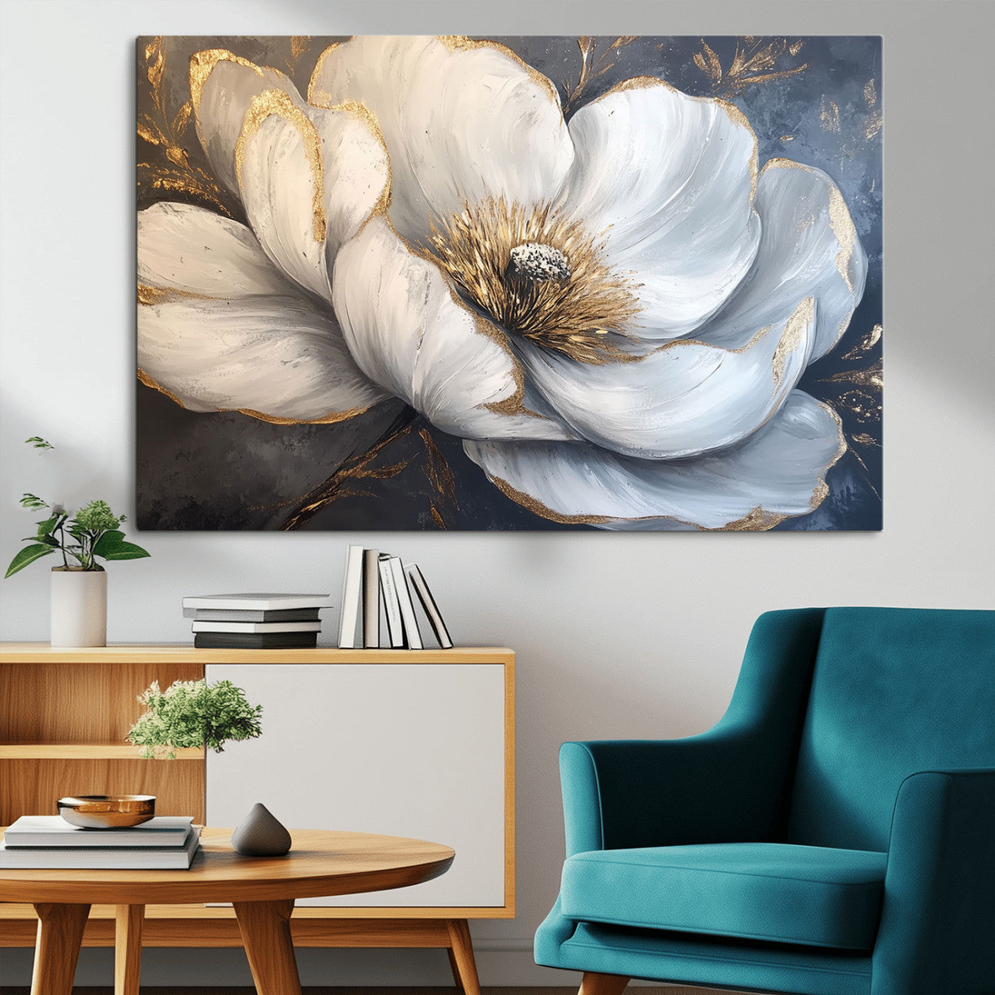 MGV-CV-36X24 - White Magnolia Flower Wall Art Canvas Print | Abstract Floral Wall Decor | Elegant Bloom Artwork |