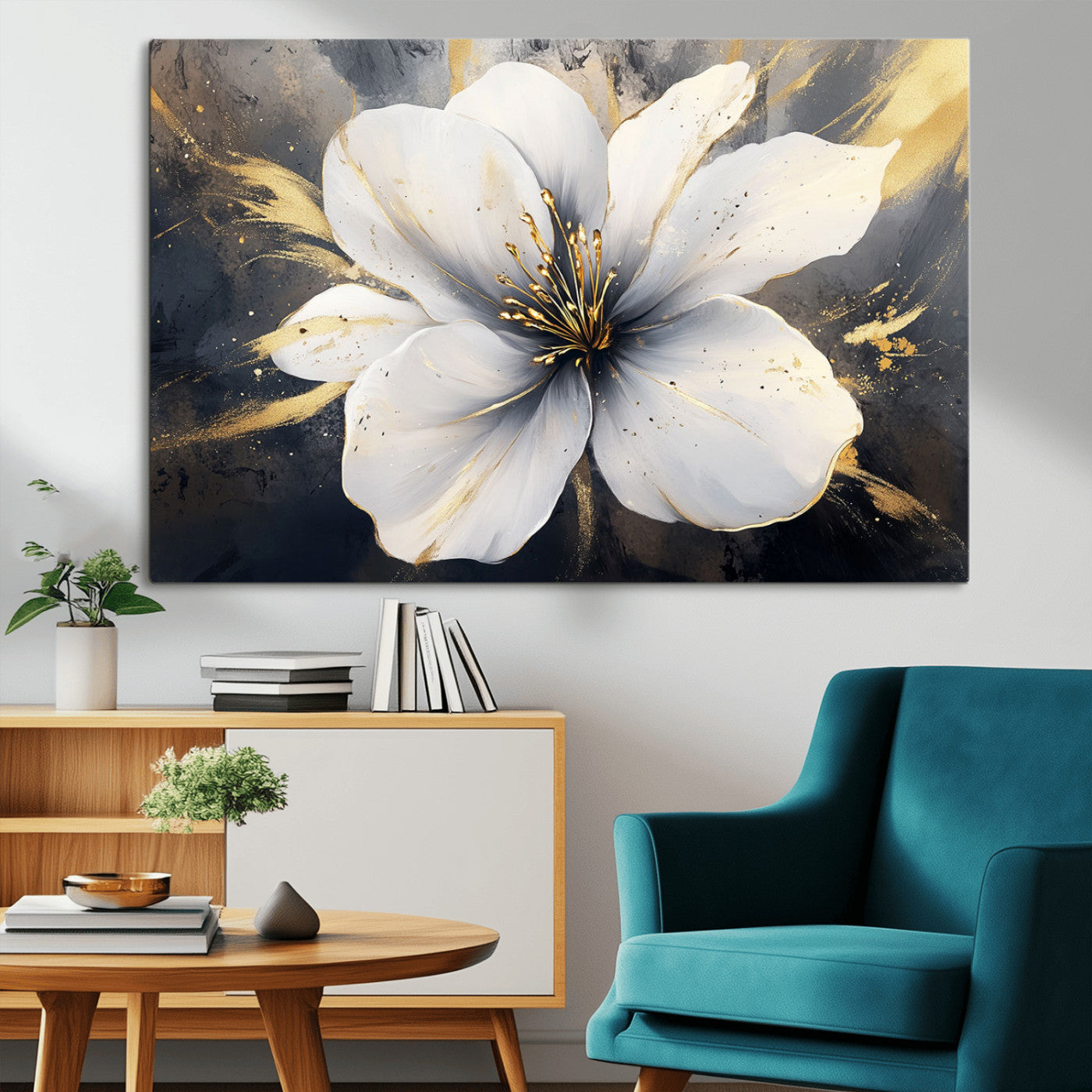 MGV-CV-36X24 - White Flower Wall Art Canvas Print | Ready to Hang | Abstract Floral Wall Decor | Elegant Bloom