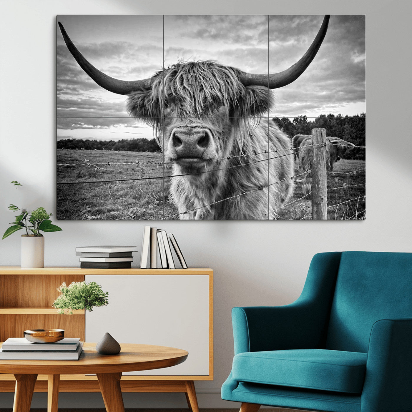 MGV-CV-36X24 - Scottish Highland Cow Wall Art Canvas Print | Ready to Hang and Framed | Rustic Farmhouse Decor