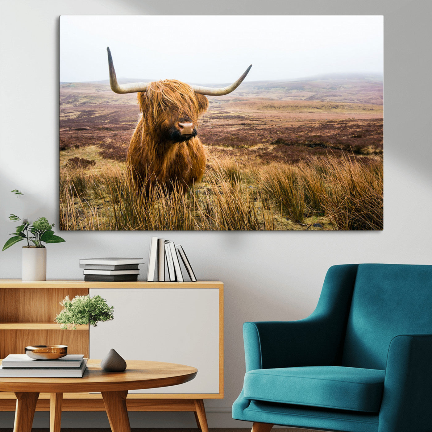 97274-MGV-CV-36X24-Scottish Highland Cow Canvas Wall Art – Rustic Farmhouse Charm with Highland Cattle – Ready to Hang