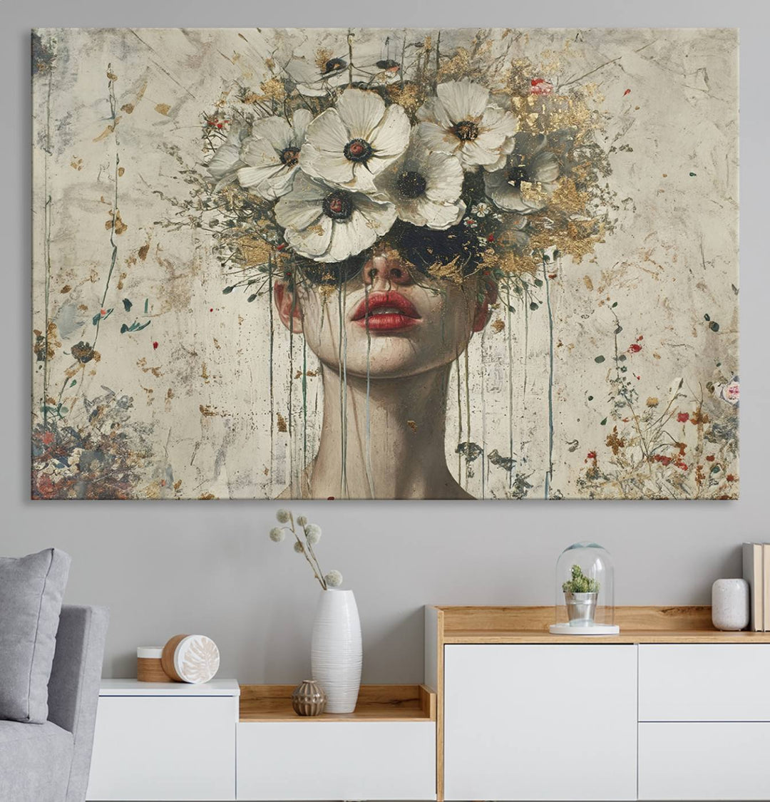 Abstract Floral Women Patel Wall Art Canvas Print